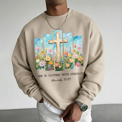 She Is Clothed With Strength Floral Cross Christian – Unisex Tshirt / Hoodie / Sweatshirt