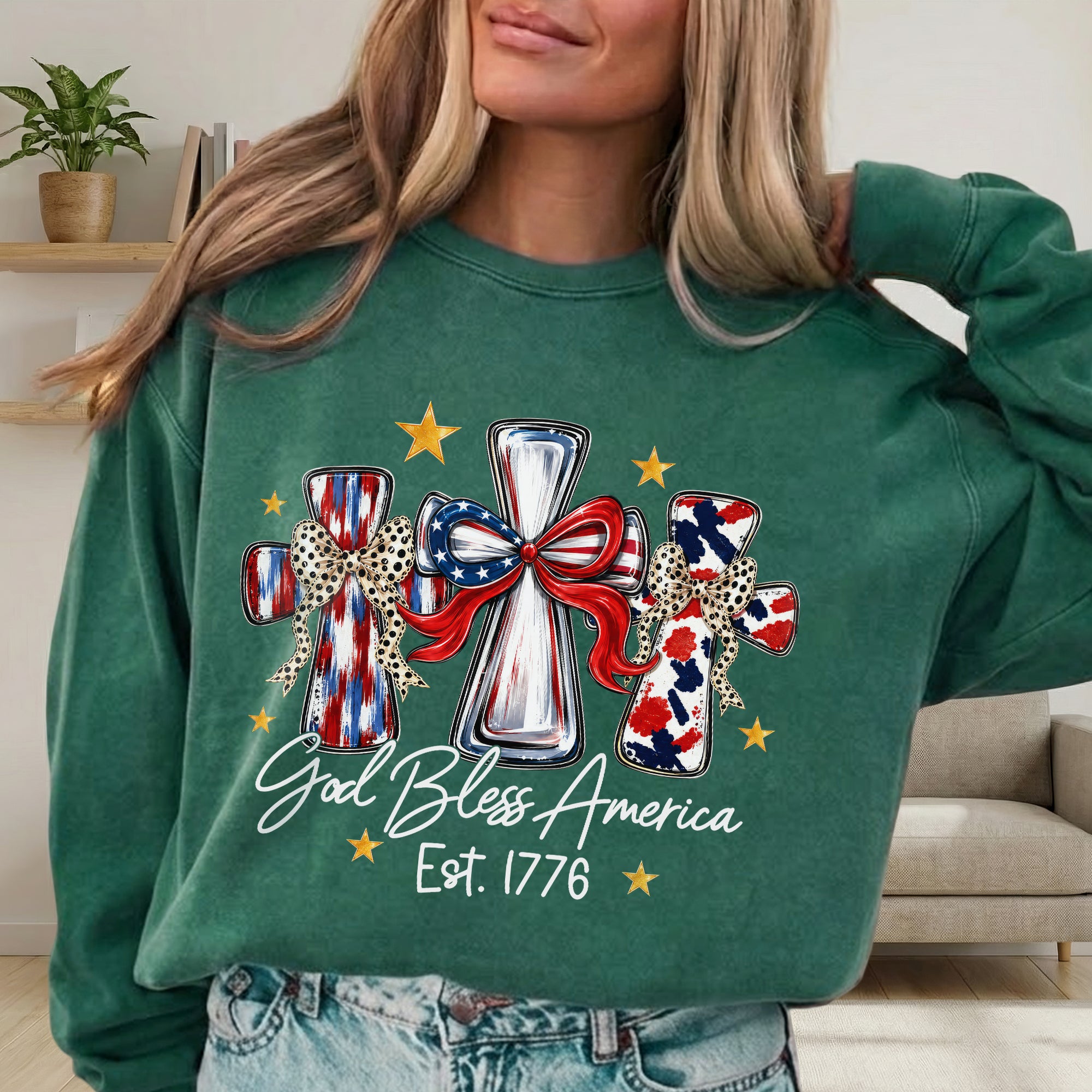 God Bless America T-Shirt, Patriotic Cross Distressed Flag  – Unisex Tshirt / Hoodie / Sweatshirt
