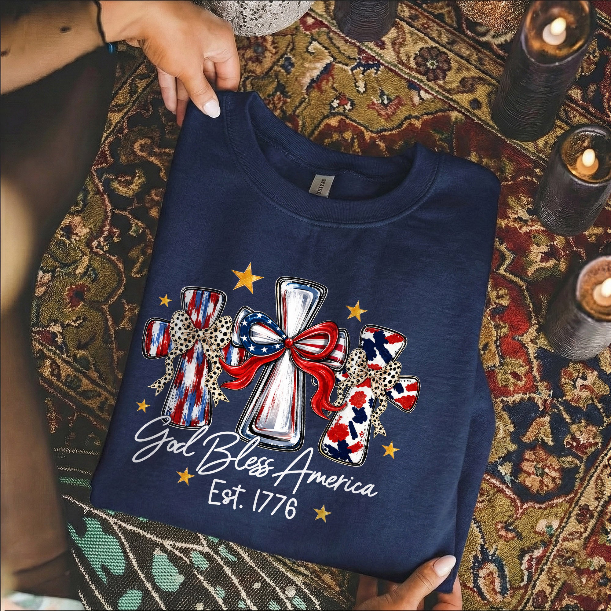 God Bless America T-Shirt, Patriotic Cross Distressed Flag  – Unisex Tshirt / Hoodie / Sweatshirt