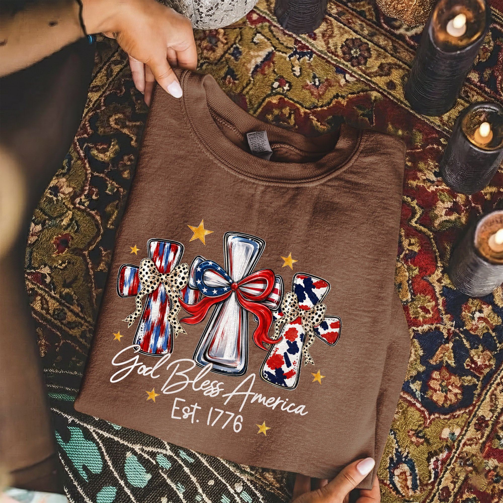 God Bless America T-Shirt, Patriotic Cross Distressed Flag  – Unisex Tshirt / Hoodie / Sweatshirt