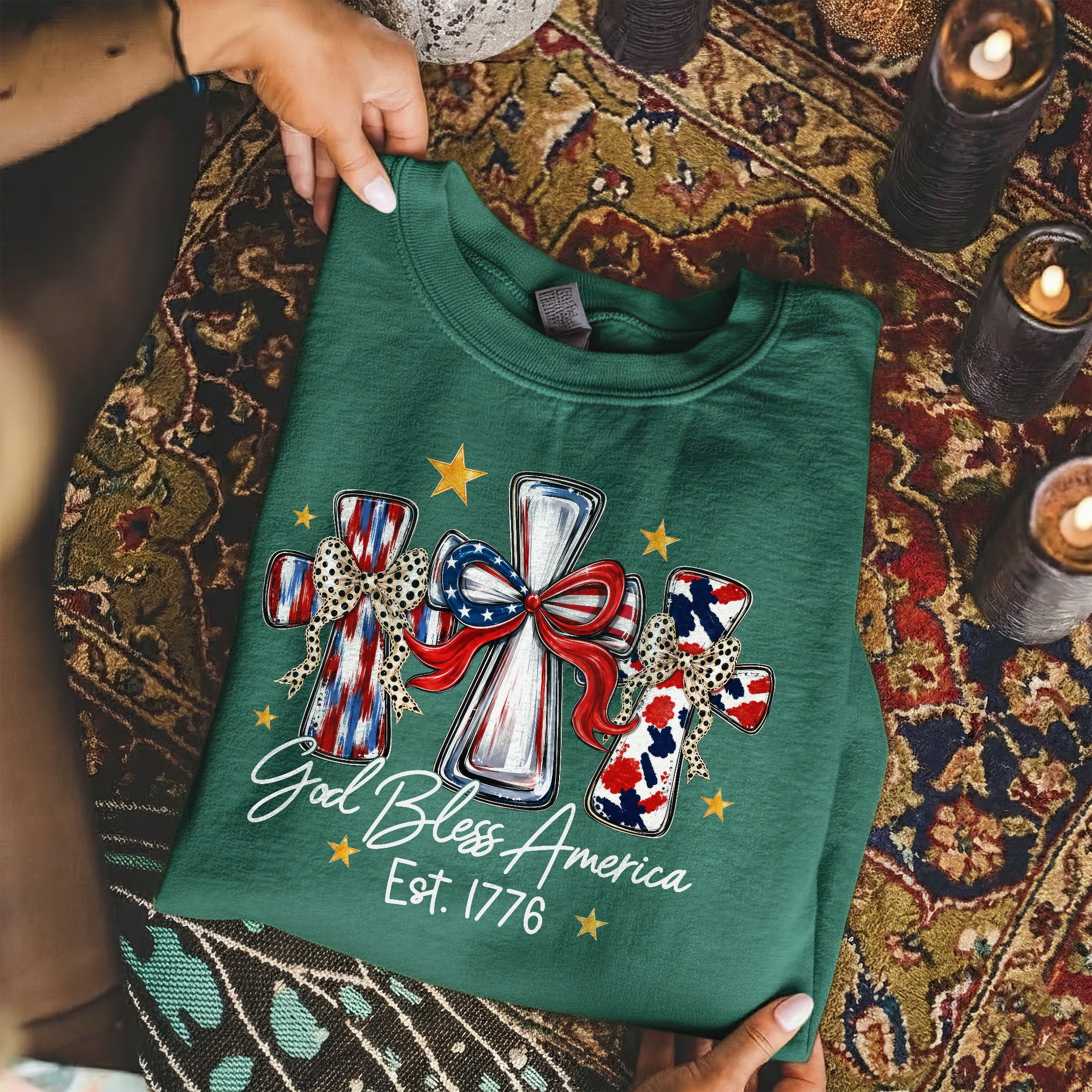 God Bless America T-Shirt, Patriotic Cross Distressed Flag  – Unisex Tshirt / Hoodie / Sweatshirt