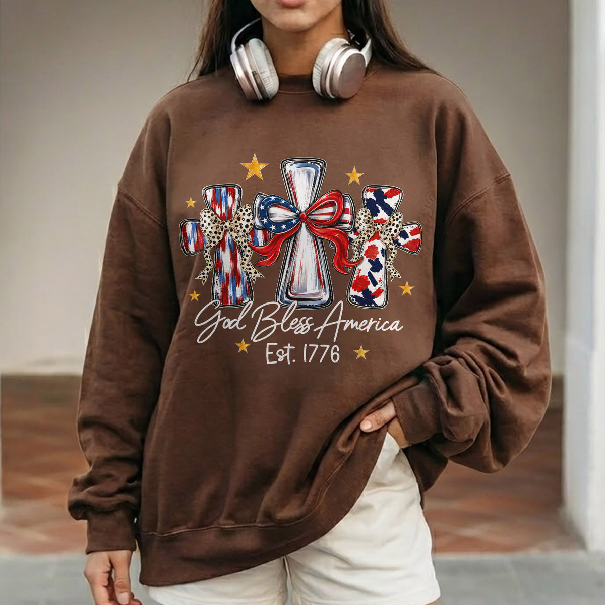 God Bless America T-Shirt, Patriotic Cross Distressed Flag  – Unisex Tshirt / Hoodie / Sweatshirt