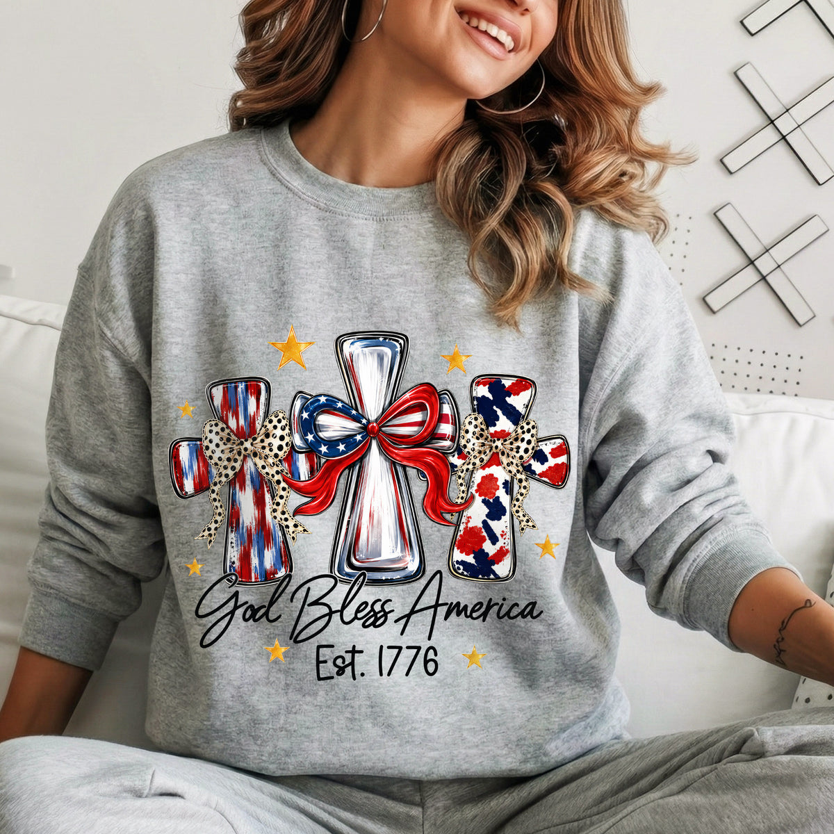 God Bless America T-Shirt, Patriotic Cross Distressed Flag  – Unisex Tshirt / Hoodie / Sweatshirt