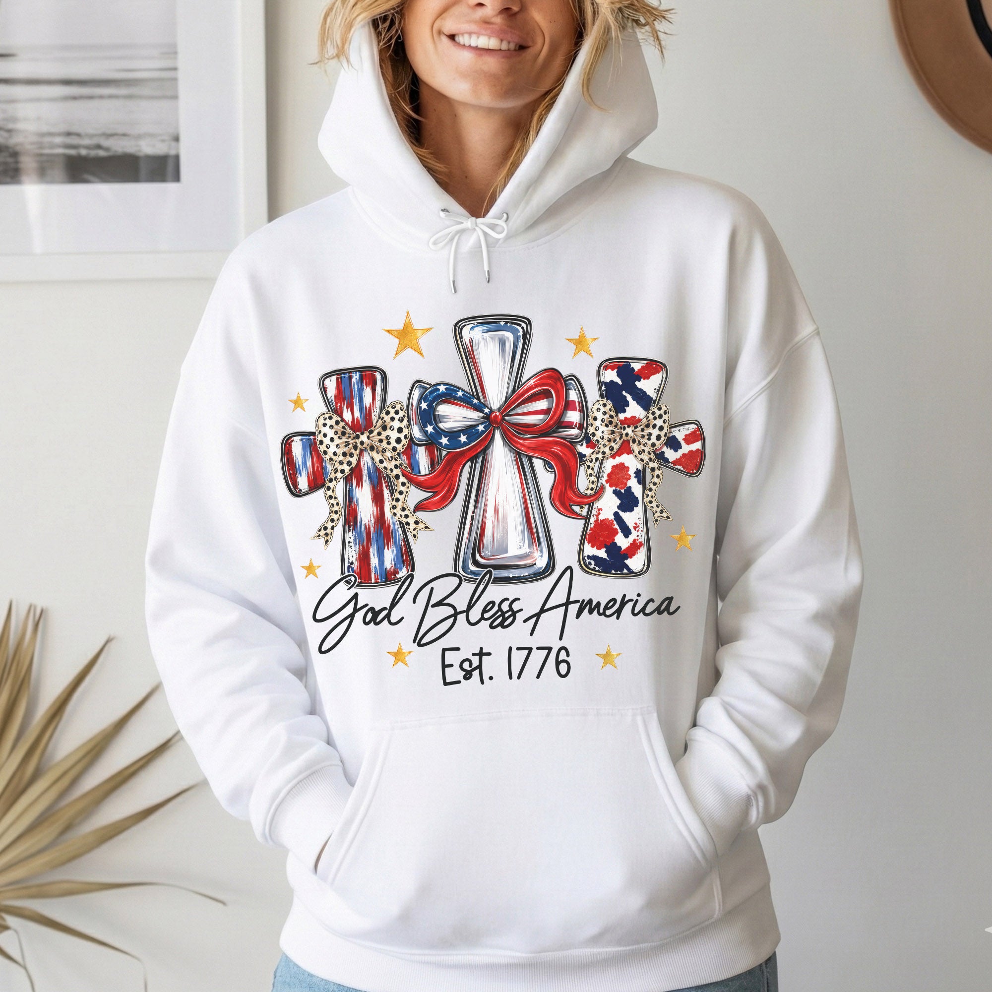 God Bless America T-Shirt, Patriotic Cross Distressed Flag  – Unisex Tshirt / Hoodie / Sweatshirt