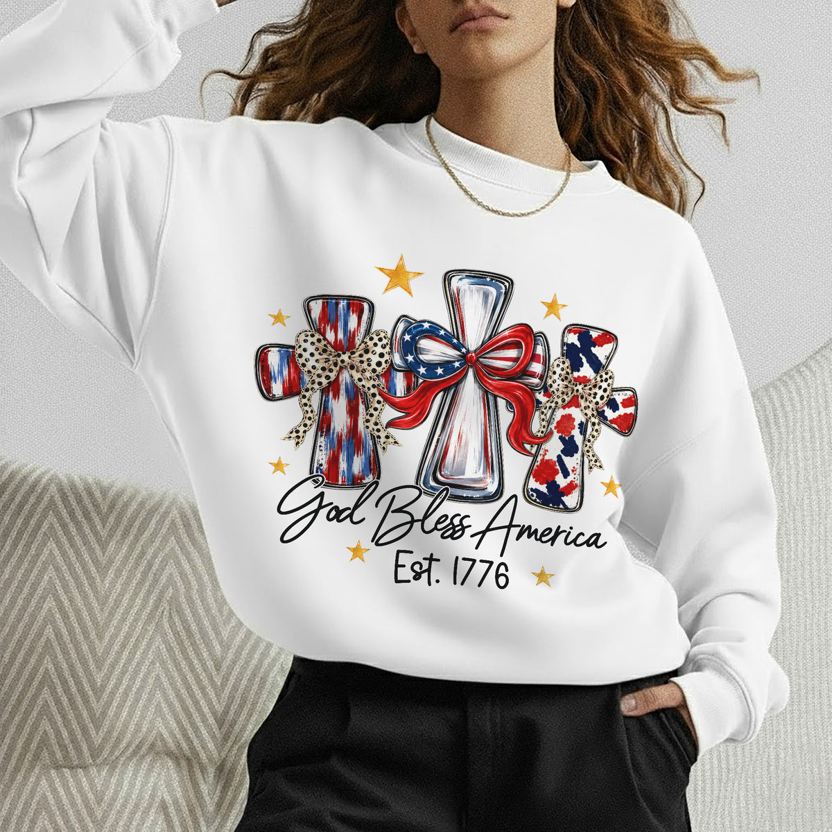 God Bless America T-Shirt, Patriotic Cross Distressed Flag  – Unisex Tshirt / Hoodie / Sweatshirt