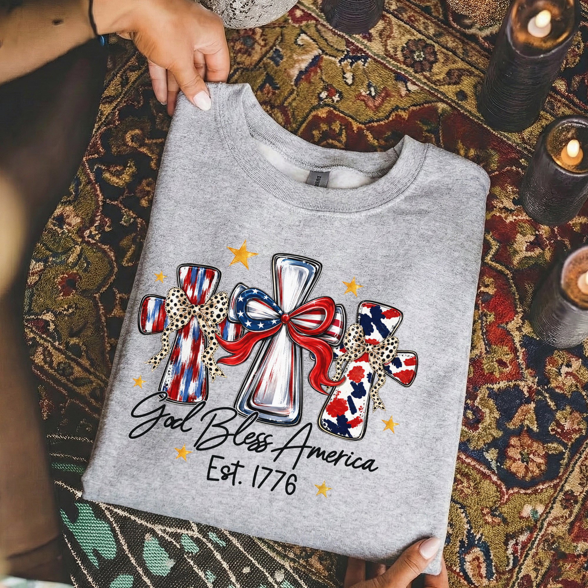 God Bless America T-Shirt, Patriotic Cross Distressed Flag  – Unisex Tshirt / Hoodie / Sweatshirt