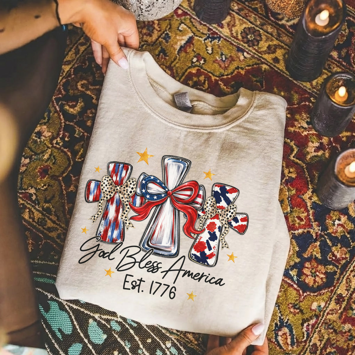 God Bless America T-Shirt, Patriotic Cross Distressed Flag  – Unisex Tshirt / Hoodie / Sweatshirt
