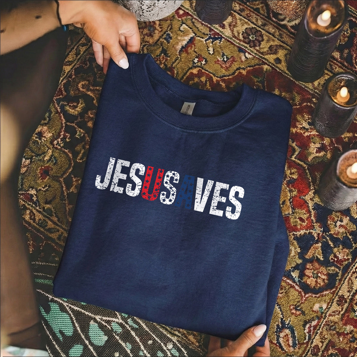 Jesus Saves USA Flag Christian Independence Day – Unisex Tshirt / Hoodie / Sweatshirt