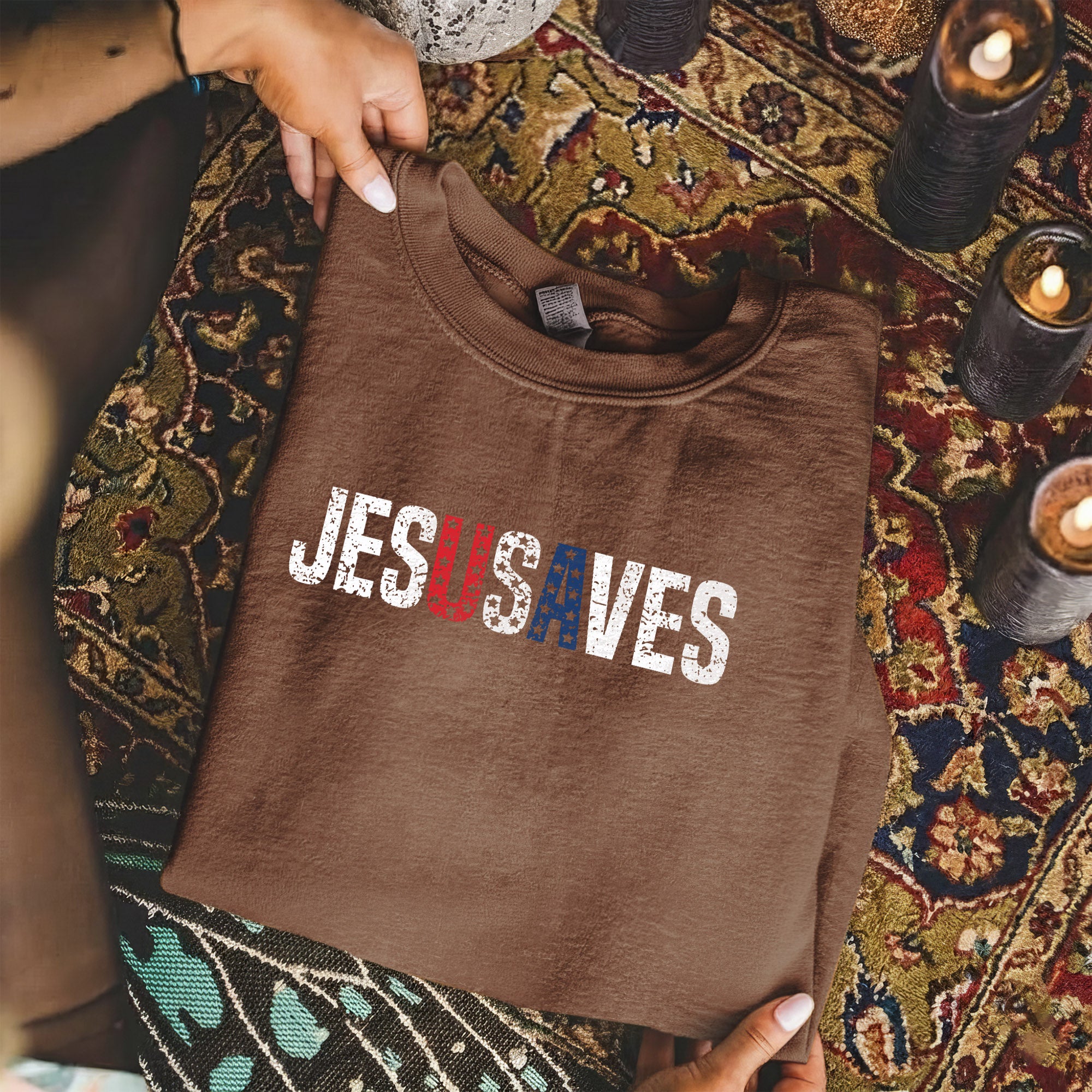 Jesus Saves USA Flag Christian Independence Day – Unisex Tshirt / Hoodie / Sweatshirt