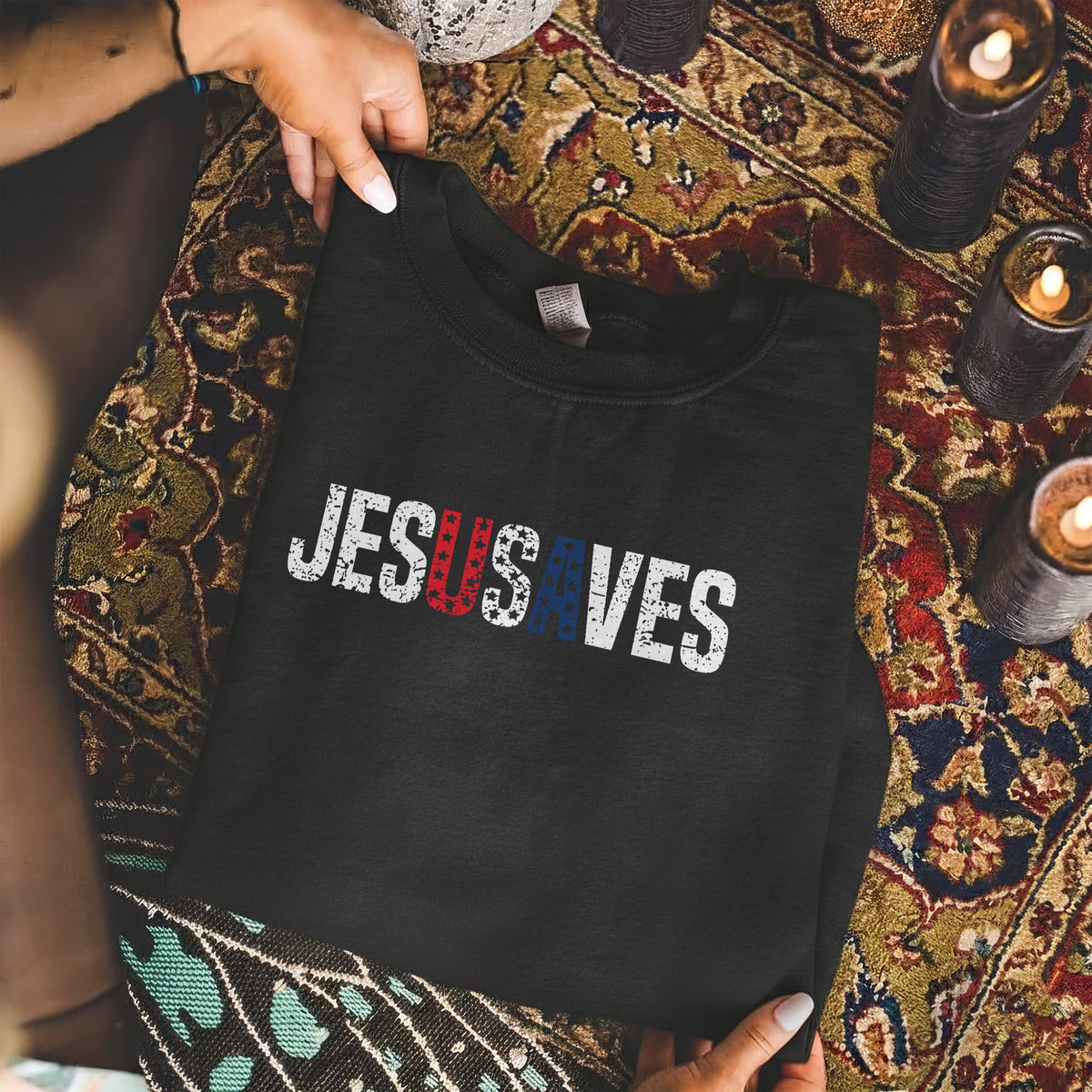 Jesus Saves USA Flag Christian Independence Day – Unisex Tshirt / Hoodie / Sweatshirt