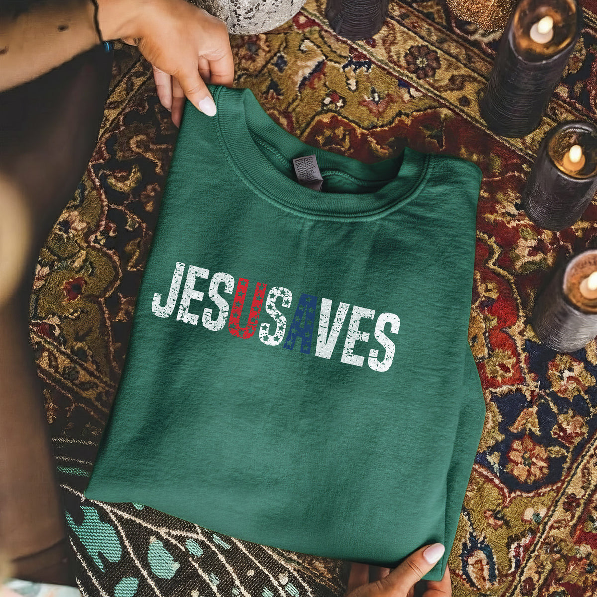 Jesus Saves USA Flag Christian Independence Day – Unisex Tshirt / Hoodie / Sweatshirt