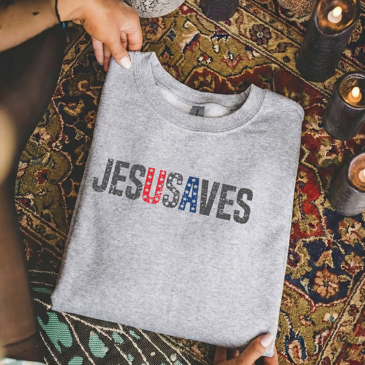 Jesus Saves USA Flag Christian Independence Day – Unisex Tshirt / Hoodie / Sweatshirt