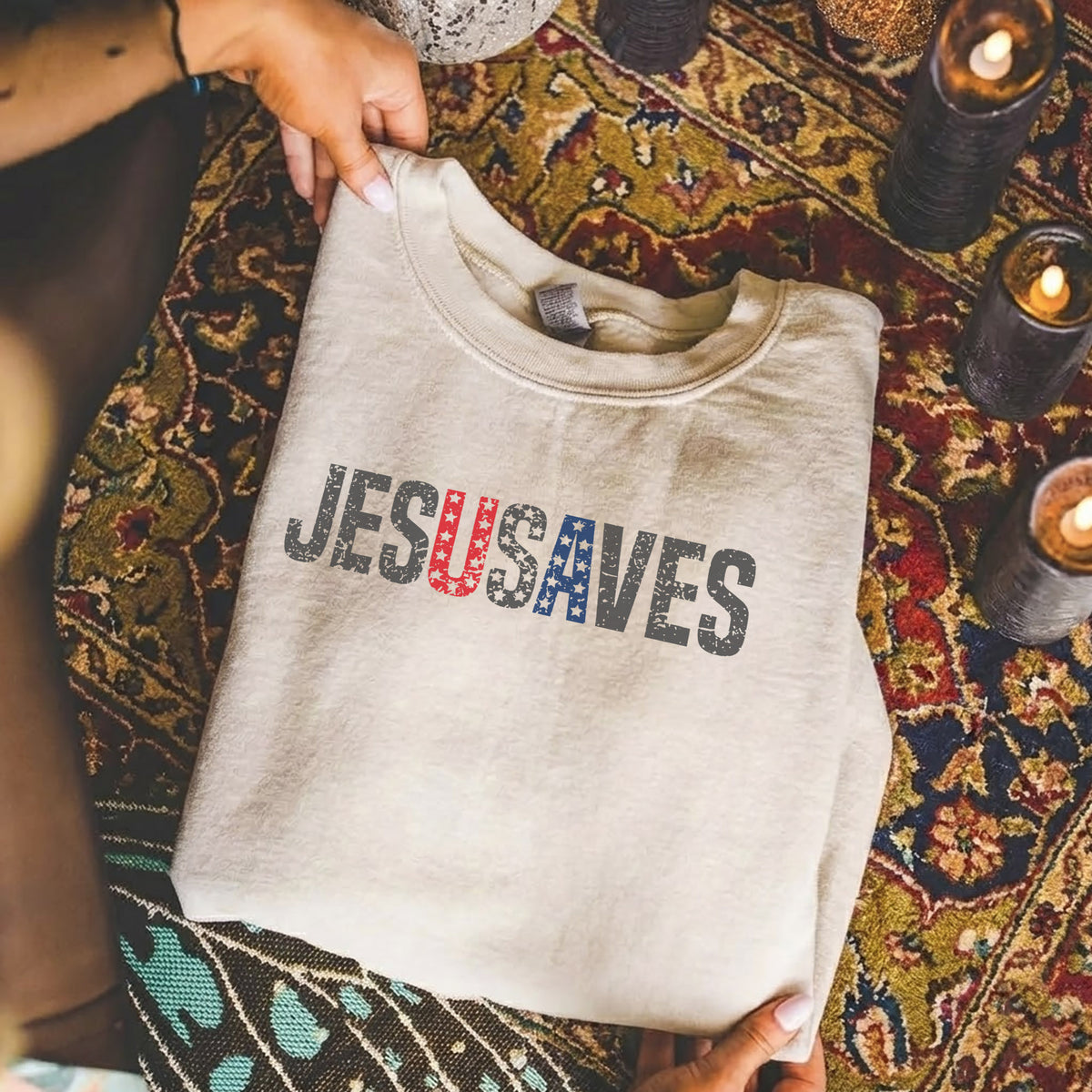 Jesus Saves USA Flag Christian Independence Day – Unisex Tshirt / Hoodie / Sweatshirt