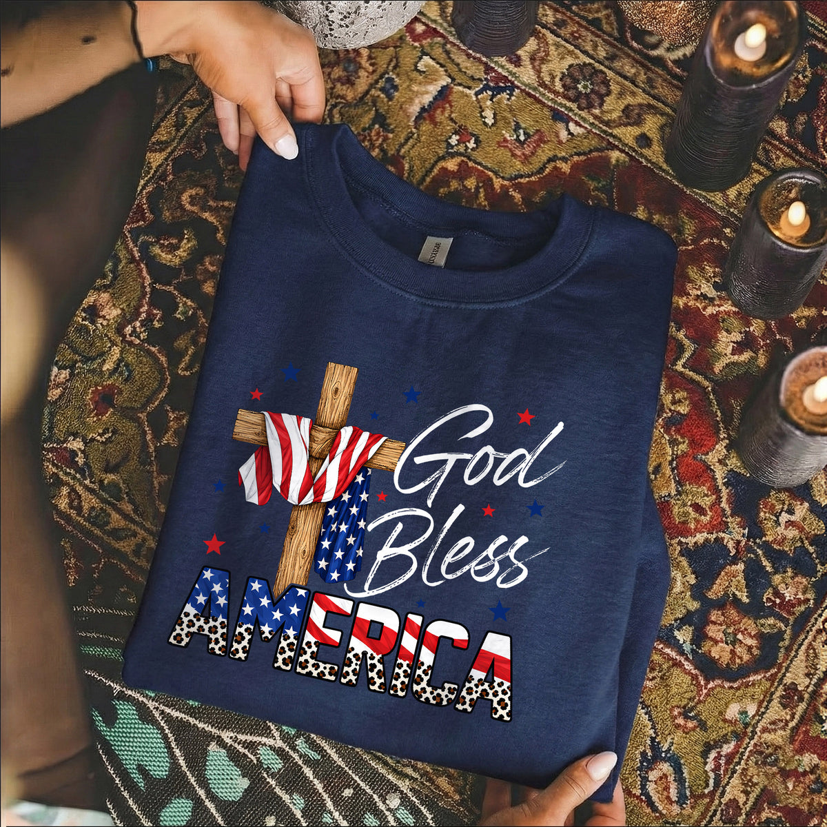 God Bless America Cross Flag – Unisex Tshirt / Hoodie / Sweatshirt