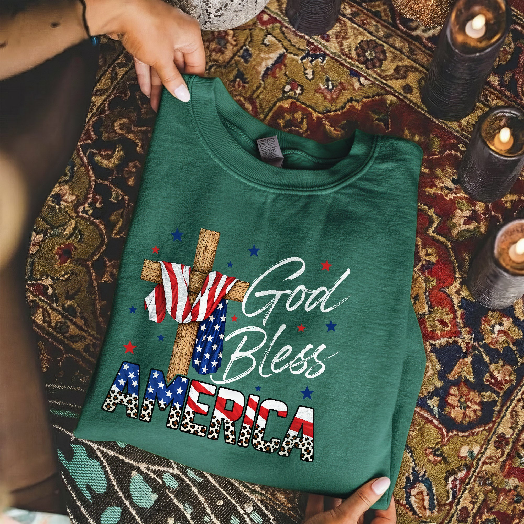 God Bless America Cross Flag – Unisex Tshirt / Hoodie / Sweatshirt