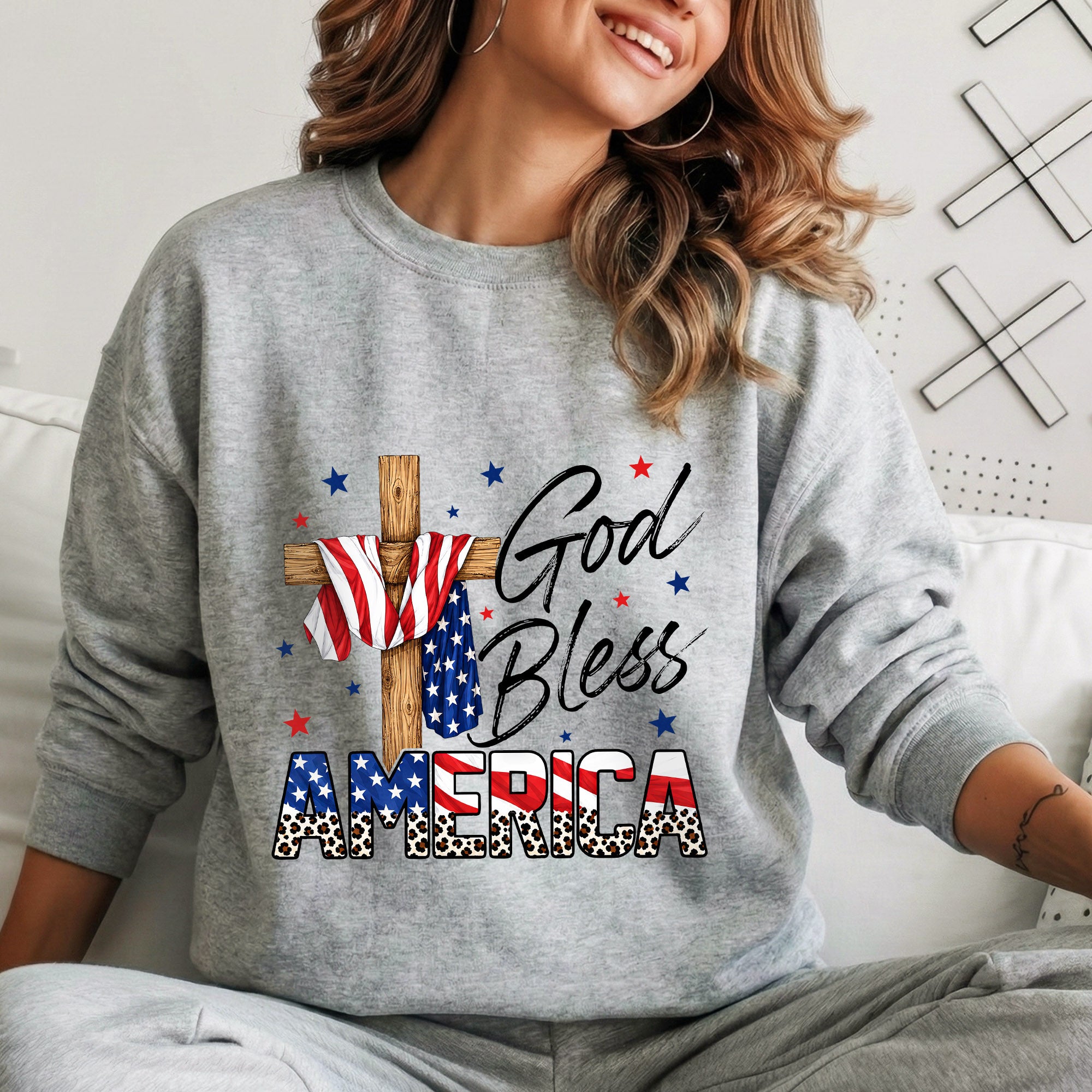 God Bless America Cross Flag – Unisex Tshirt / Hoodie / Sweatshirt