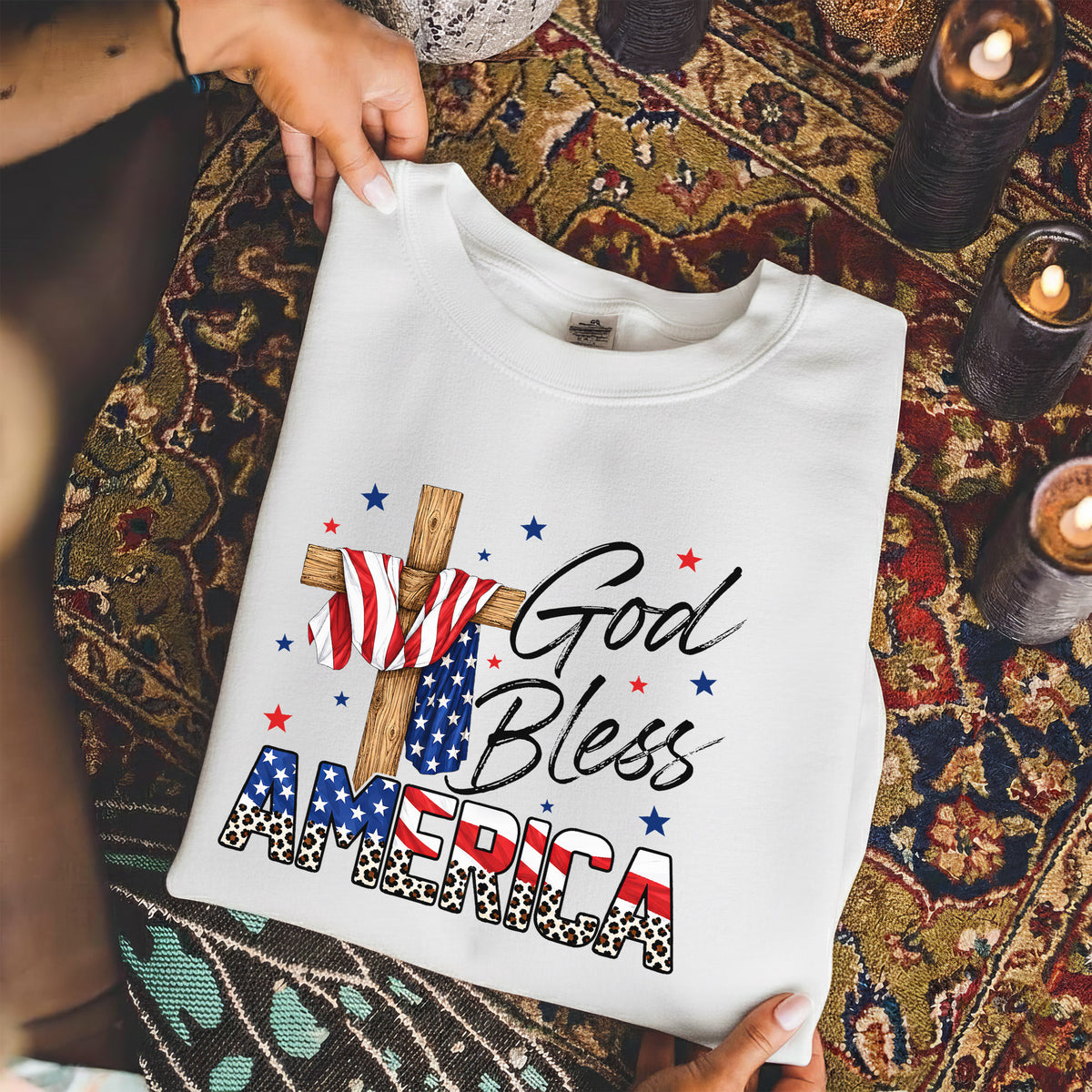 God Bless America Cross Flag – Unisex Tshirt / Hoodie / Sweatshirt