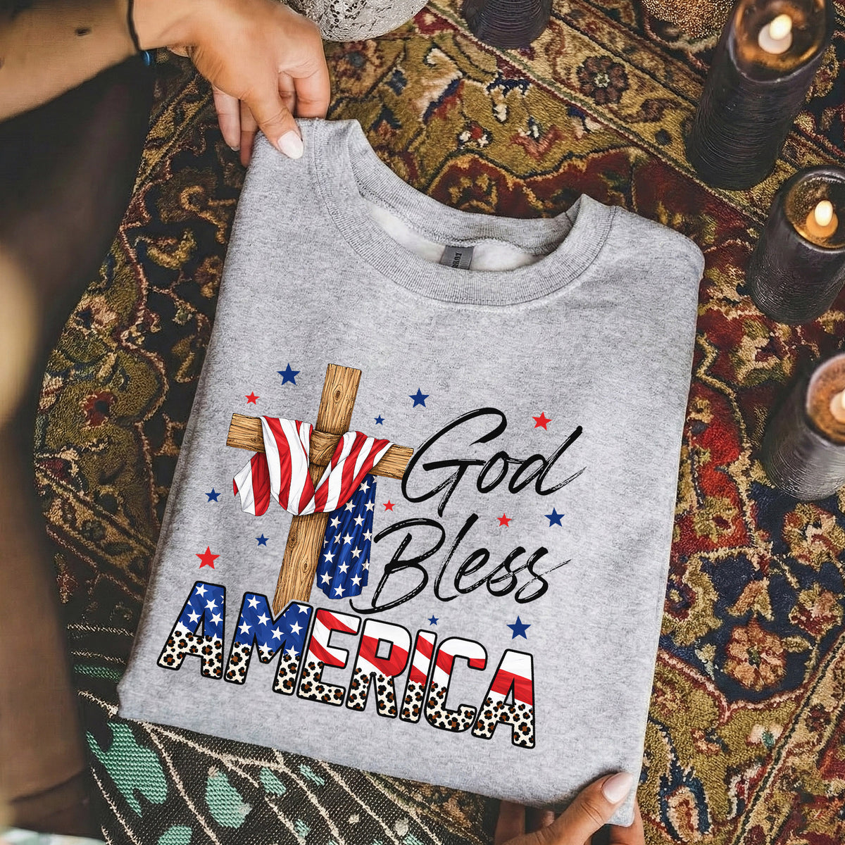 God Bless America Cross Flag – Unisex Tshirt / Hoodie / Sweatshirt