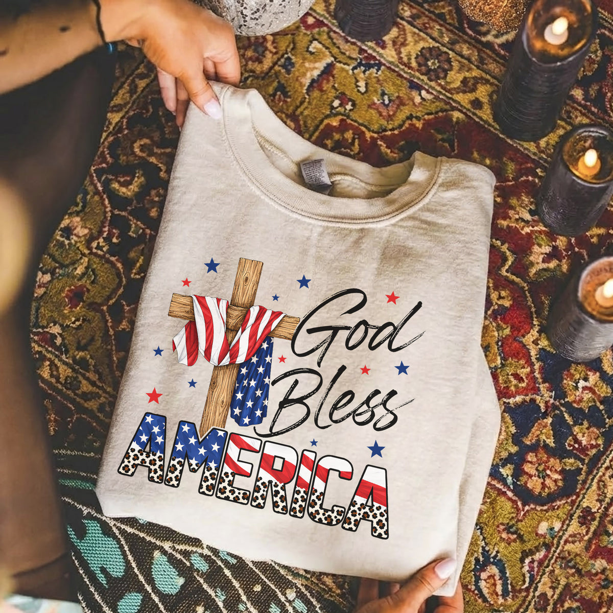 God Bless America Cross Flag – Unisex Tshirt / Hoodie / Sweatshirt