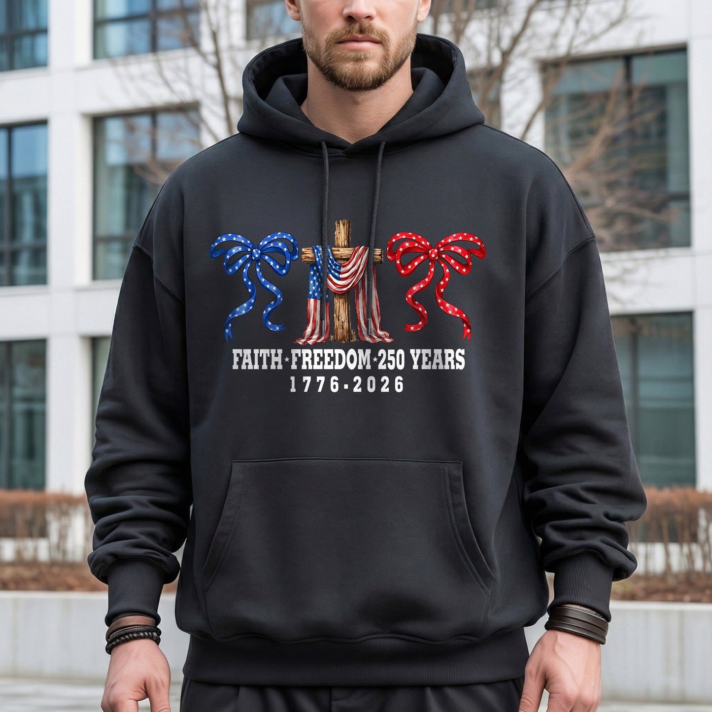 America 250 Faith & Freedom Cross Graphic – Faith & Freedom – Unisex Tshirt Gildan / Tshirt Comfort / V-neck/ Hoodie / Sweatshirt