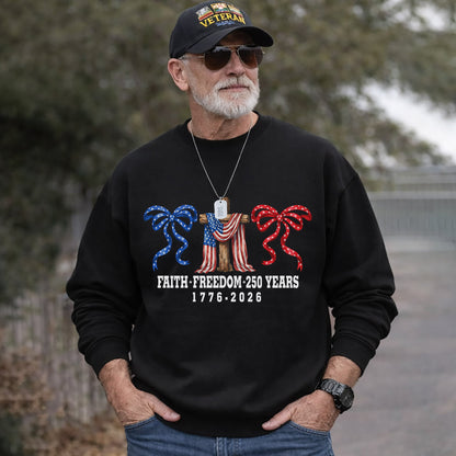 America 250 Faith & Freedom Cross Graphic – Faith & Freedom – Unisex Tshirt Gildan / Tshirt Comfort / V-neck/ Hoodie / Sweatshirt