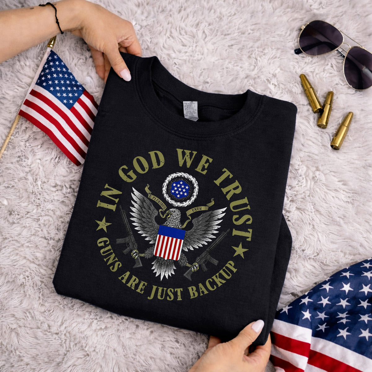 In God We Trust – Faith & Freedom – Unisex Tshirt Gildan / Tshirt Comfort / V-neck/ Hoodie / Sweatshirt