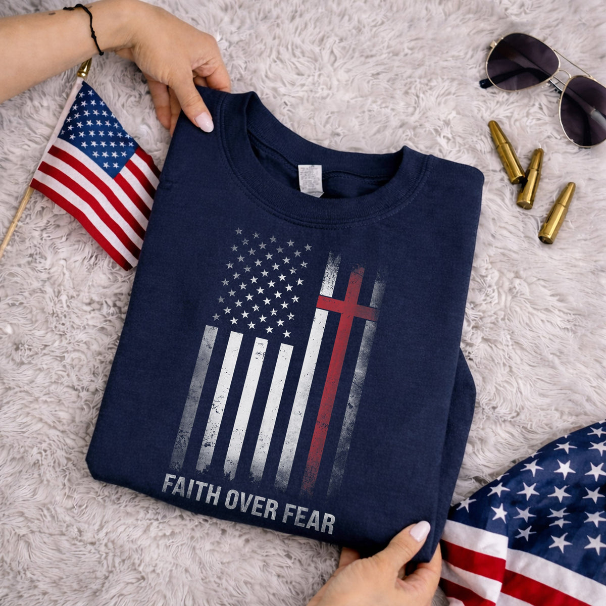 Faith Over Fear – Faith & Freedom – Unisex Tshirt Gildan / Tshirt Comfort / V-neck/ Hoodie / Sweatshirt