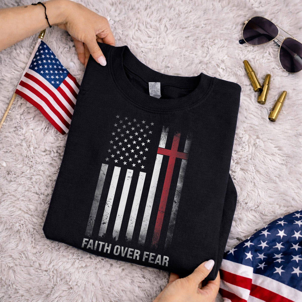 Faith Over Fear – Faith & Freedom – Unisex Tshirt Gildan / Tshirt Comfort / V-neck/ Hoodie / Sweatshirt