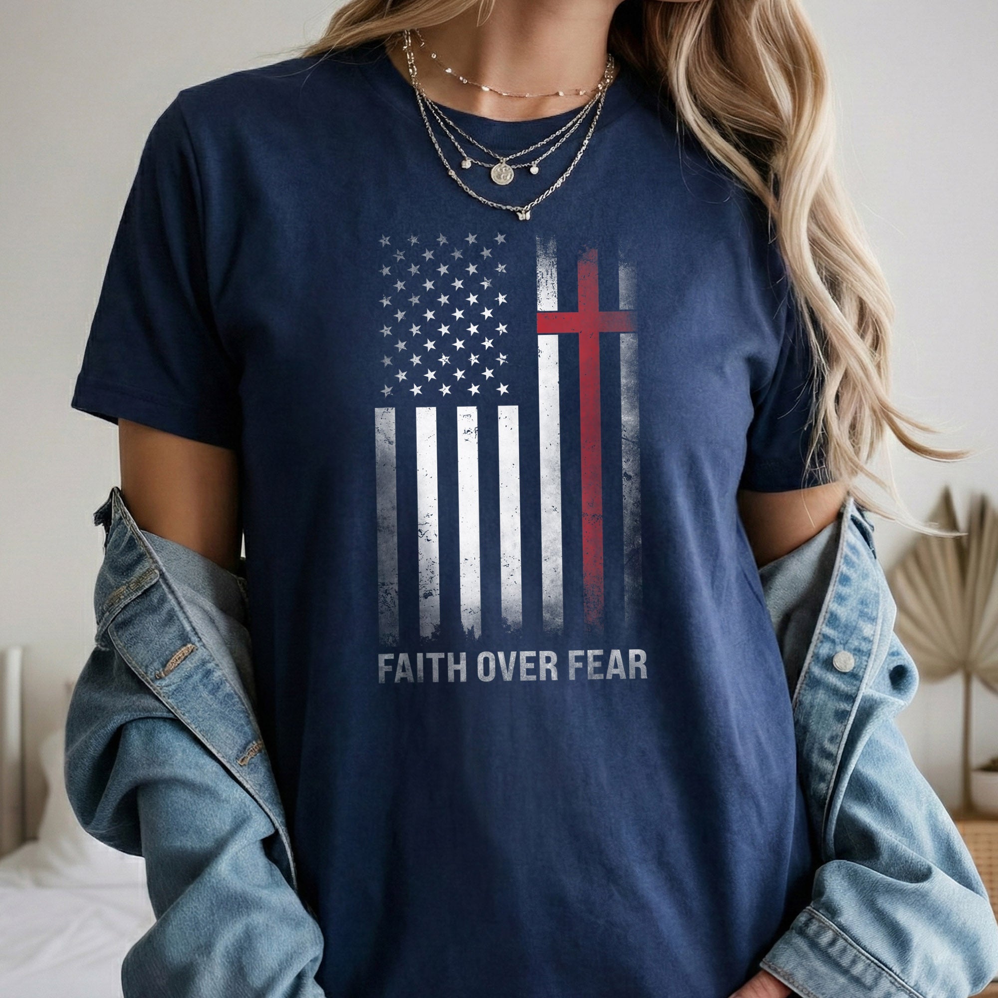 Faith Over Fear – Faith & Freedom – Unisex Tshirt Gildan / Tshirt Comfort / V-neck/ Hoodie / Sweatshirt