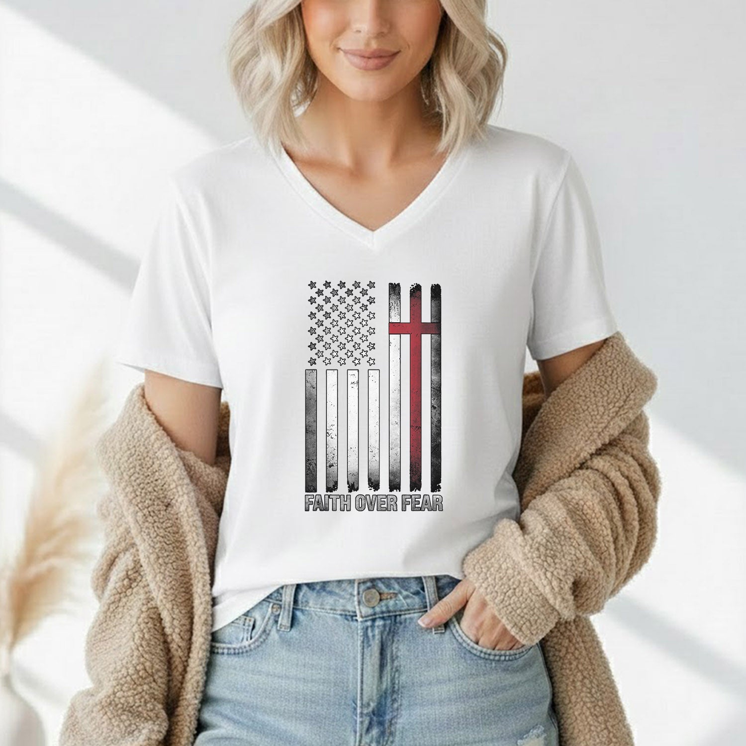 Faith Over Fear – Faith & Freedom – Unisex Tshirt Gildan / Tshirt Comfort / V-neck/ Hoodie / Sweatshirt