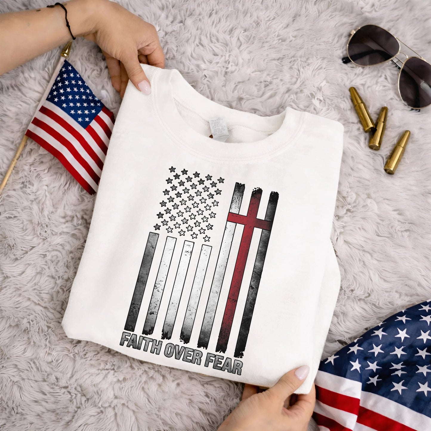 Faith Over Fear – Faith & Freedom – Unisex Tshirt Gildan / Tshirt Comfort / V-neck/ Hoodie / Sweatshirt