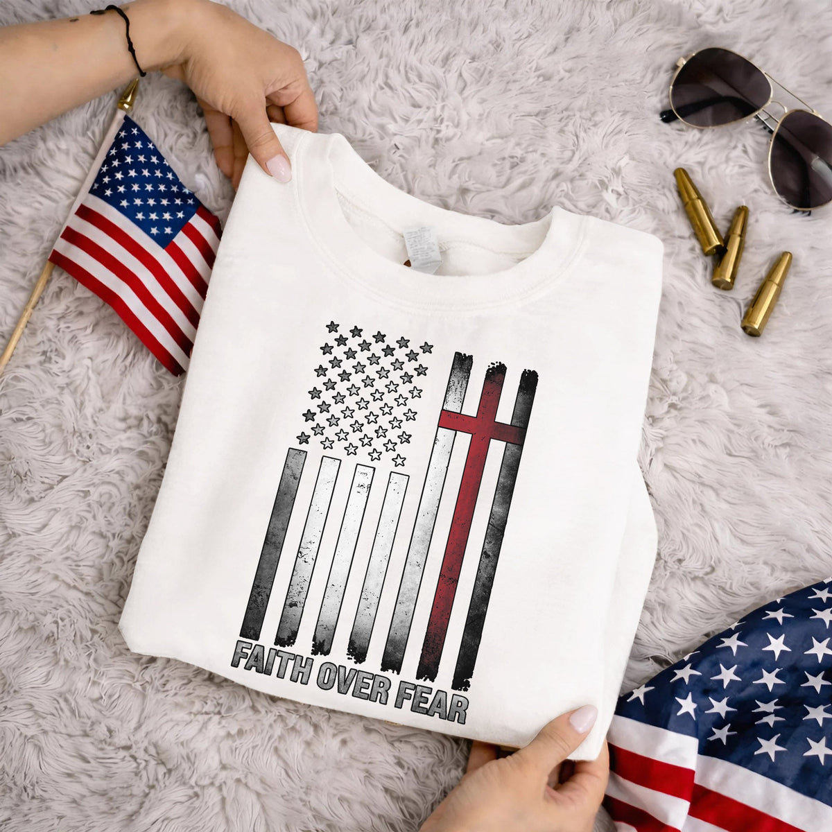 Faith Over Fear – Faith & Freedom – Unisex Tshirt Gildan / Tshirt Comfort / V-neck/ Hoodie / Sweatshirt