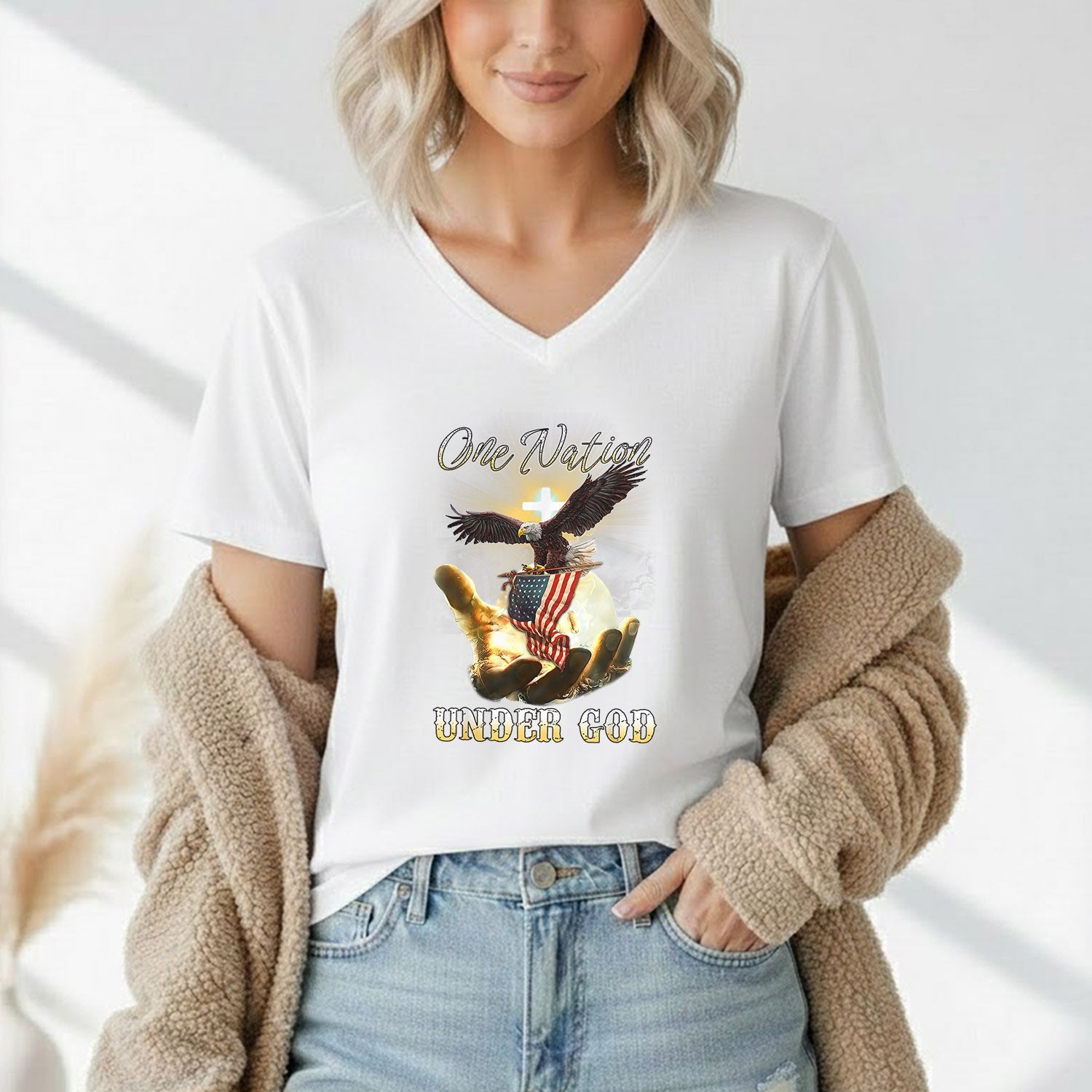 One Nation Under God – Faith & Freedom – Unisex Tshirt Gildan / Tshirt Comfort / V-neck/ Hoodie / Sweatshirt
