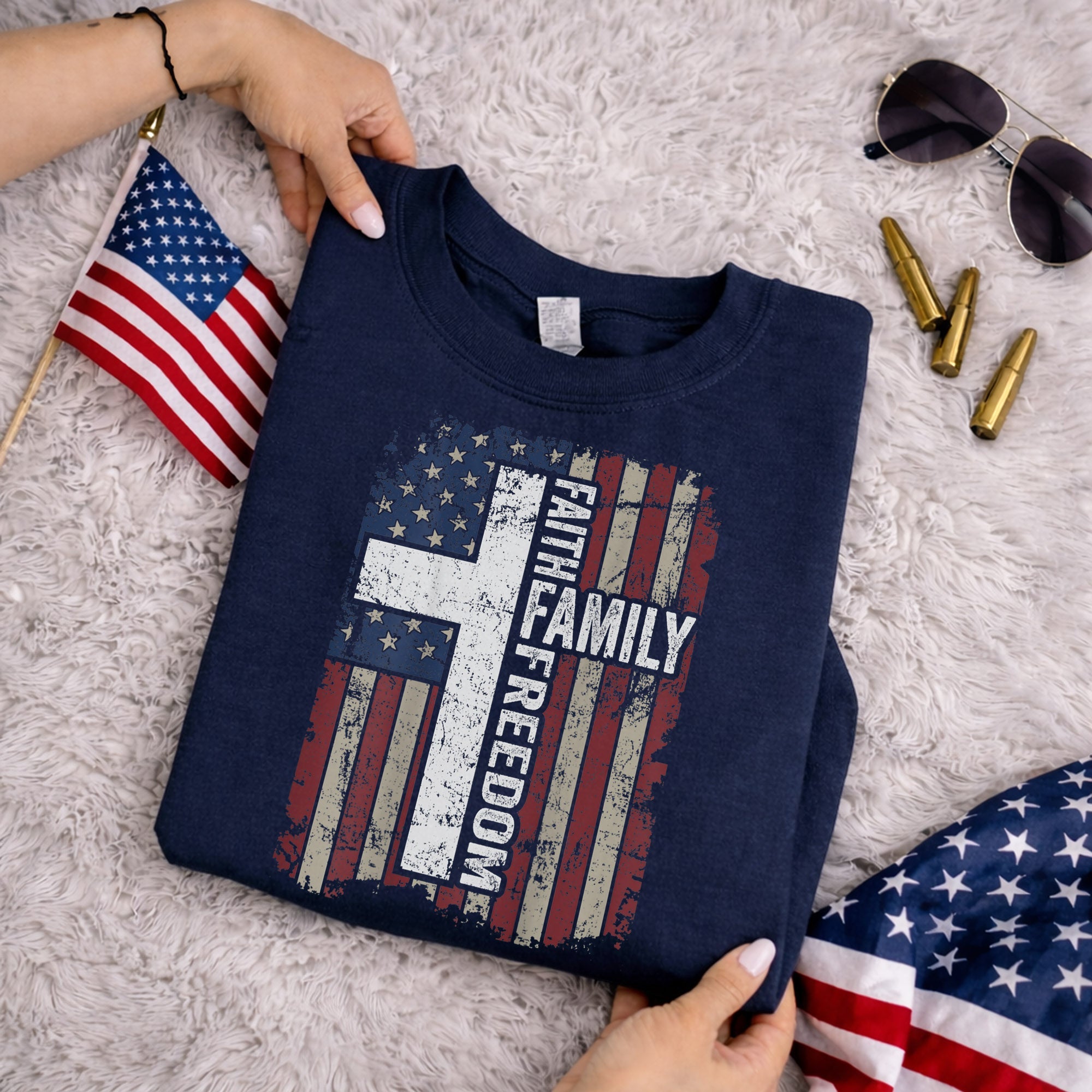 Faith, Family, Freedom – Faith & Freedom – Unisex Tshirt Gildan / Tshirt Comfort / V-neck/ Hoodie / Sweatshirt