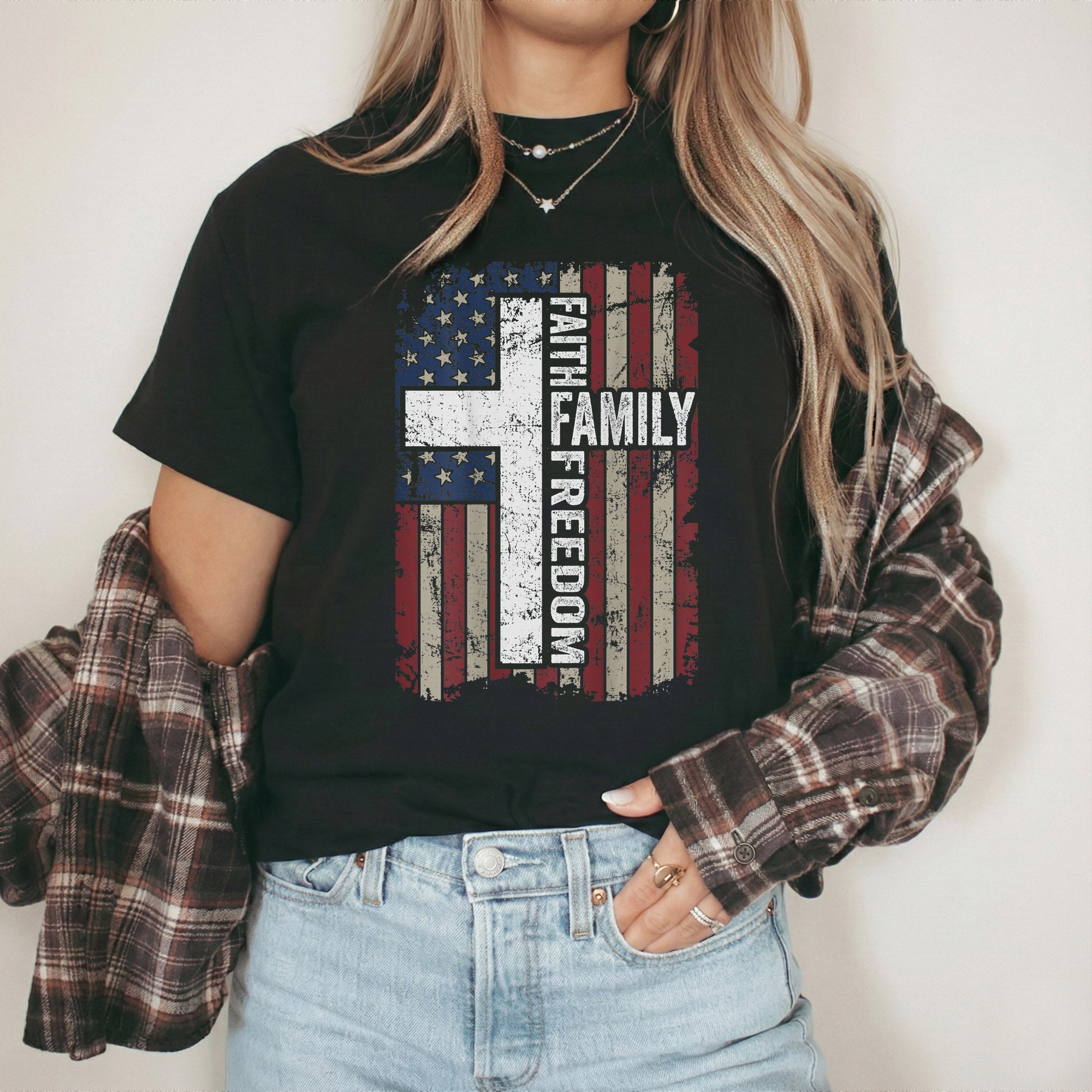 Faith, Family, Freedom – Faith & Freedom – Unisex Tshirt Gildan / Tshirt Comfort / V-neck/ Hoodie / Sweatshirt
