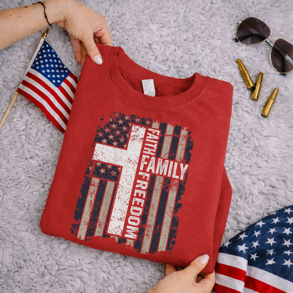 Faith, Family, Freedom – Faith & Freedom – Unisex Tshirt Gildan / Tshirt Comfort / V-neck/ Hoodie / Sweatshirt