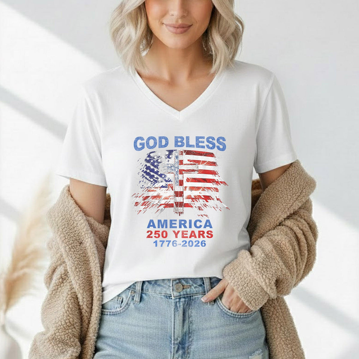 God Bless – Faith & Freedom – Unisex Tshirt Gildan / Tshirt Comfort / V-neck/ Hoodie / Sweatshirt