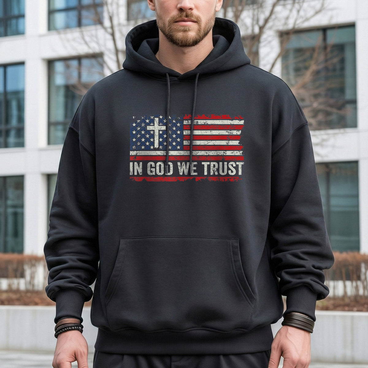 In God We Trust Cross American Flag – Faith & Freedom – Unisex Tshirt Gildan / Tshirt Comfort / V-neck/ Hoodie / Sweatshirt