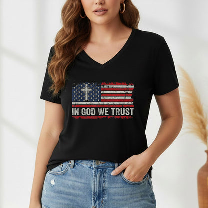 In God We Trust Cross American Flag – Faith & Freedom – Unisex Tshirt Gildan / Tshirt Comfort / V-neck/ Hoodie / Sweatshirt