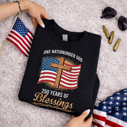 America 250 Blessings, Christian Flag Cross Design – Faith & Freedom – Unisex Tshirt Gildan / Tshirt Comfort / V-neck/ Hoodie / Sweatshirt
