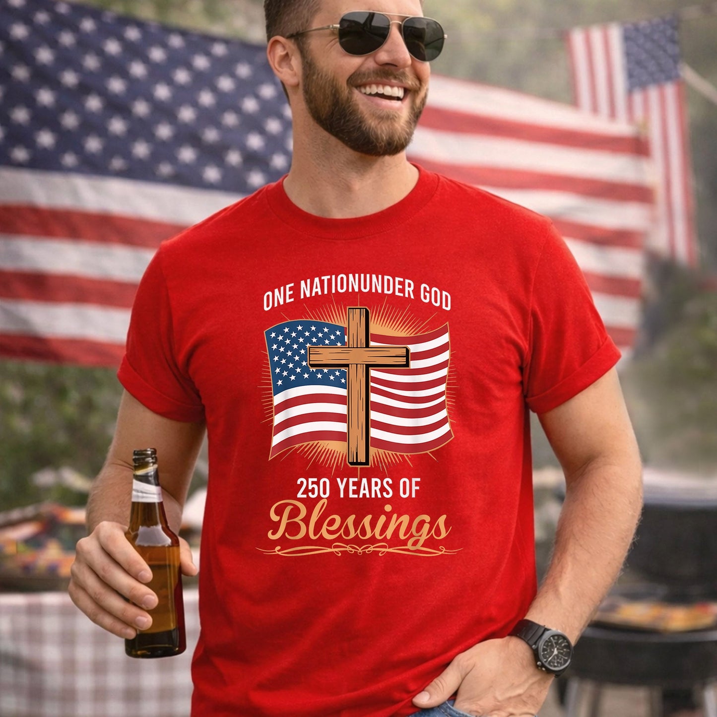 America 250 Blessings, Christian Flag Cross Design – Faith & Freedom – Unisex Tshirt Gildan / Tshirt Comfort / V-neck/ Hoodie / Sweatshirt