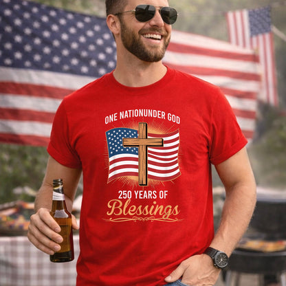 America 250 Blessings, Christian Flag Cross Design – Faith & Freedom – Unisex Tshirt Gildan / Tshirt Comfort / V-neck/ Hoodie / Sweatshirt