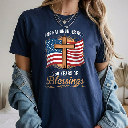 America 250 Blessings, Christian Flag Cross Design – Faith & Freedom – Unisex Tshirt Gildan / Tshirt Comfort / V-neck/ Hoodie / Sweatshirt