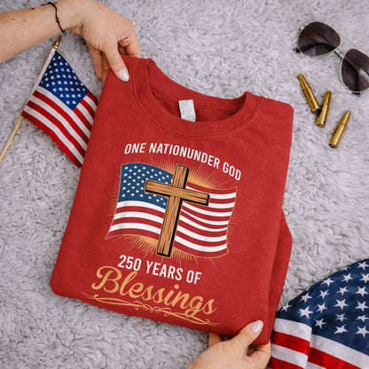 America 250 Blessings, Christian Flag Cross Design – Faith & Freedom – Unisex Tshirt Gildan / Tshirt Comfort / V-neck/ Hoodie / Sweatshirt