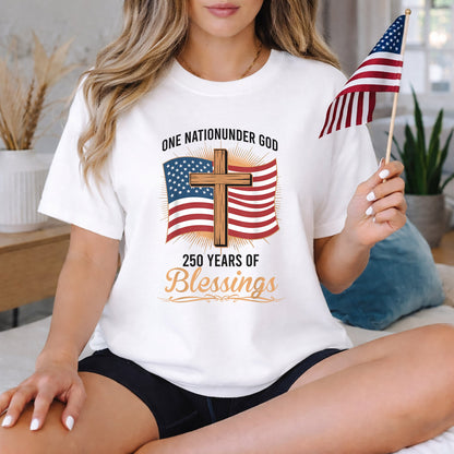 America 250 Blessings, Christian Flag Cross Design – Faith & Freedom – Unisex Tshirt Gildan / Tshirt Comfort / V-neck/ Hoodie / Sweatshirt