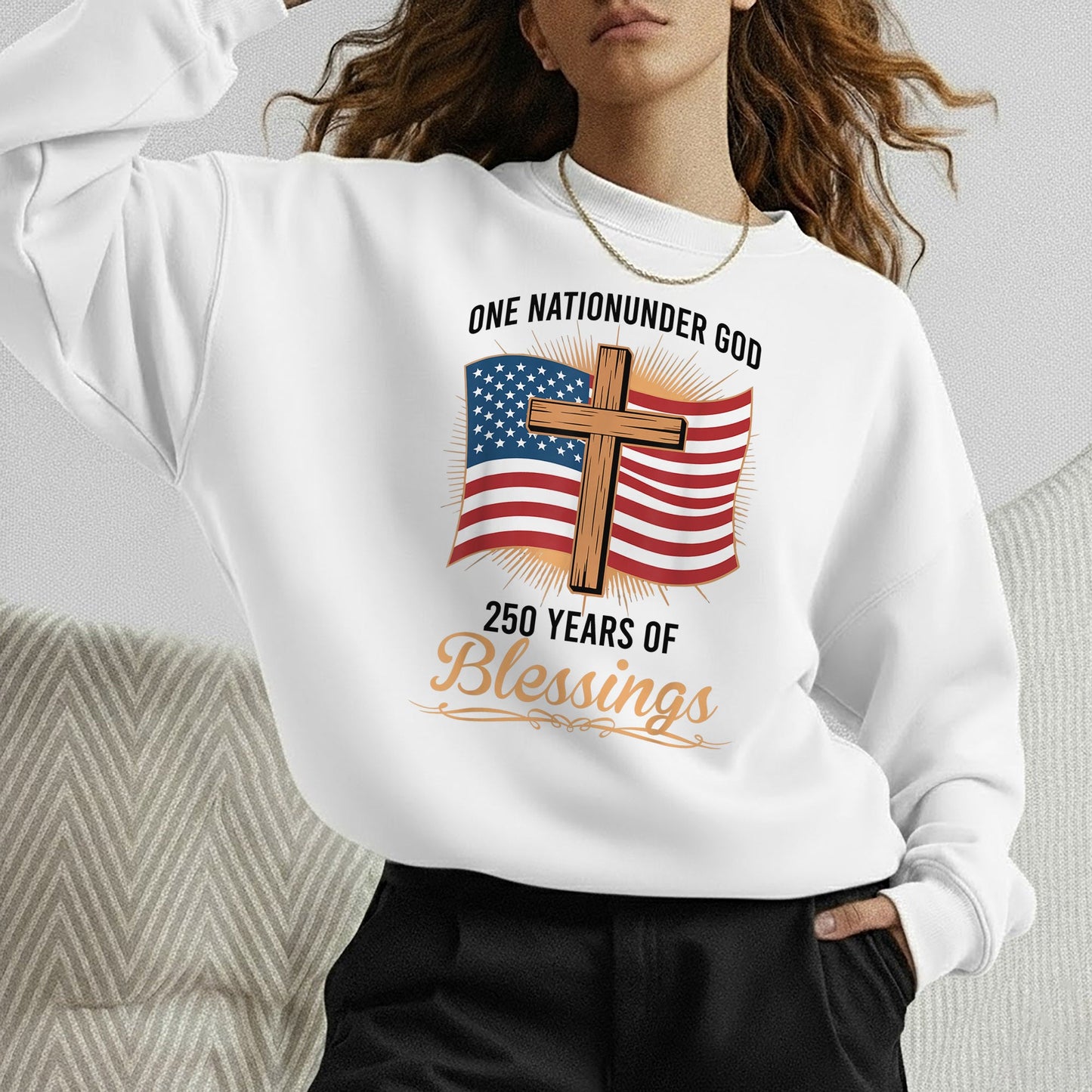 America 250 Blessings, Christian Flag Cross Design – Faith & Freedom – Unisex Tshirt Gildan / Tshirt Comfort / V-neck/ Hoodie / Sweatshirt