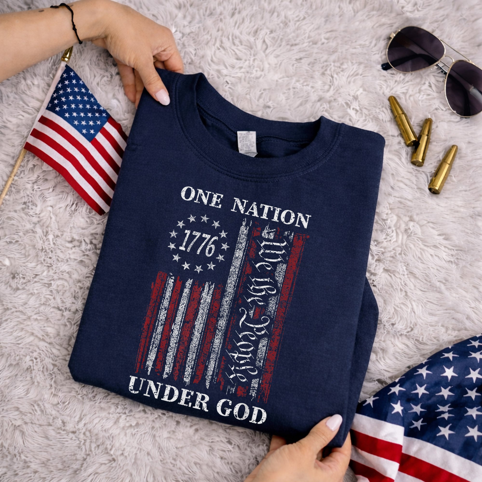 One Nation Under God, We The People 1776 Flag Design – Faith & Freedom – Unisex Tshirt Gildan / Tshirt Comfort / V-neck/ Hoodie / Sweatshirt