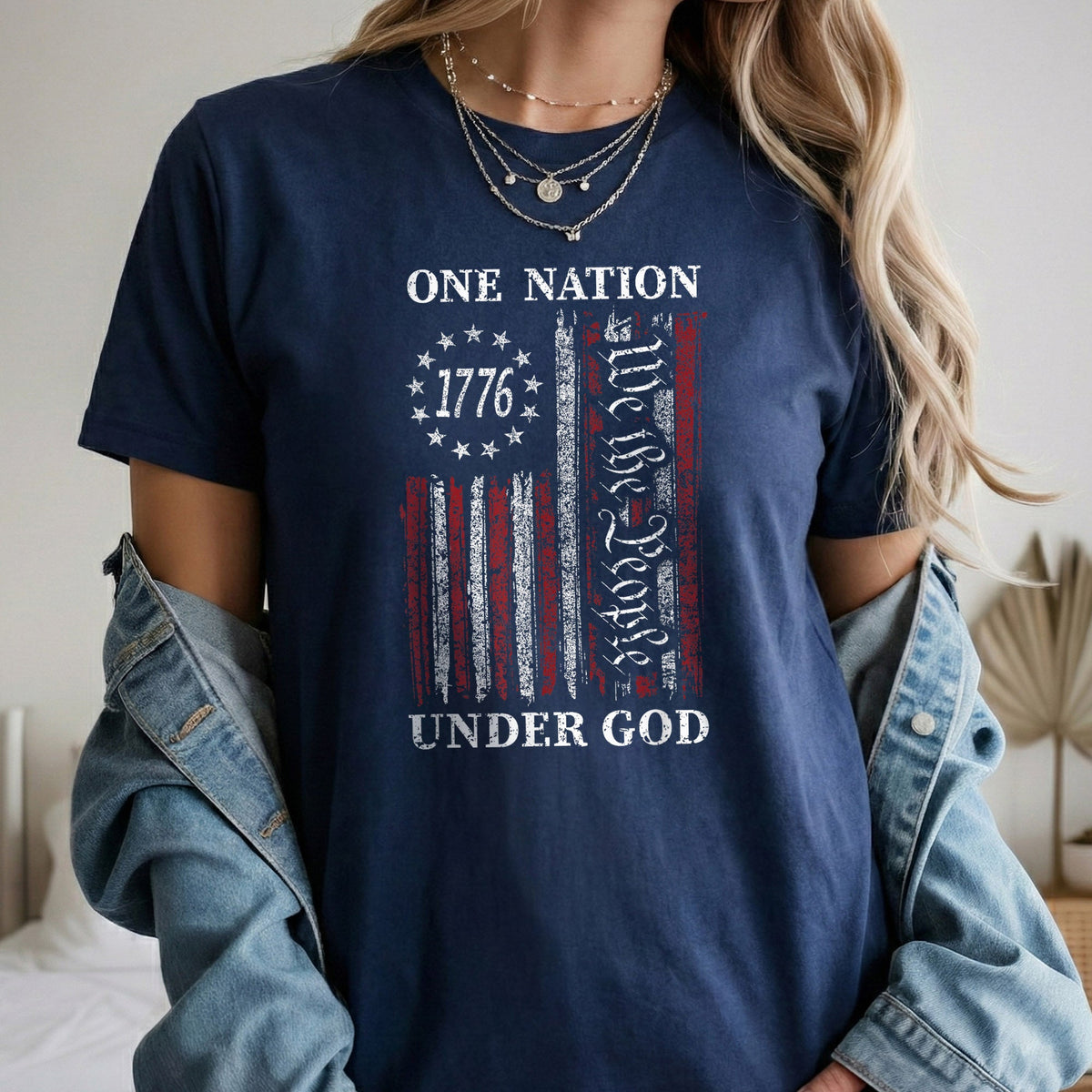 One Nation Under God, We The People 1776 Flag Design – Faith & Freedom – Unisex Tshirt Gildan / Tshirt Comfort / V-neck/ Hoodie / Sweatshirt