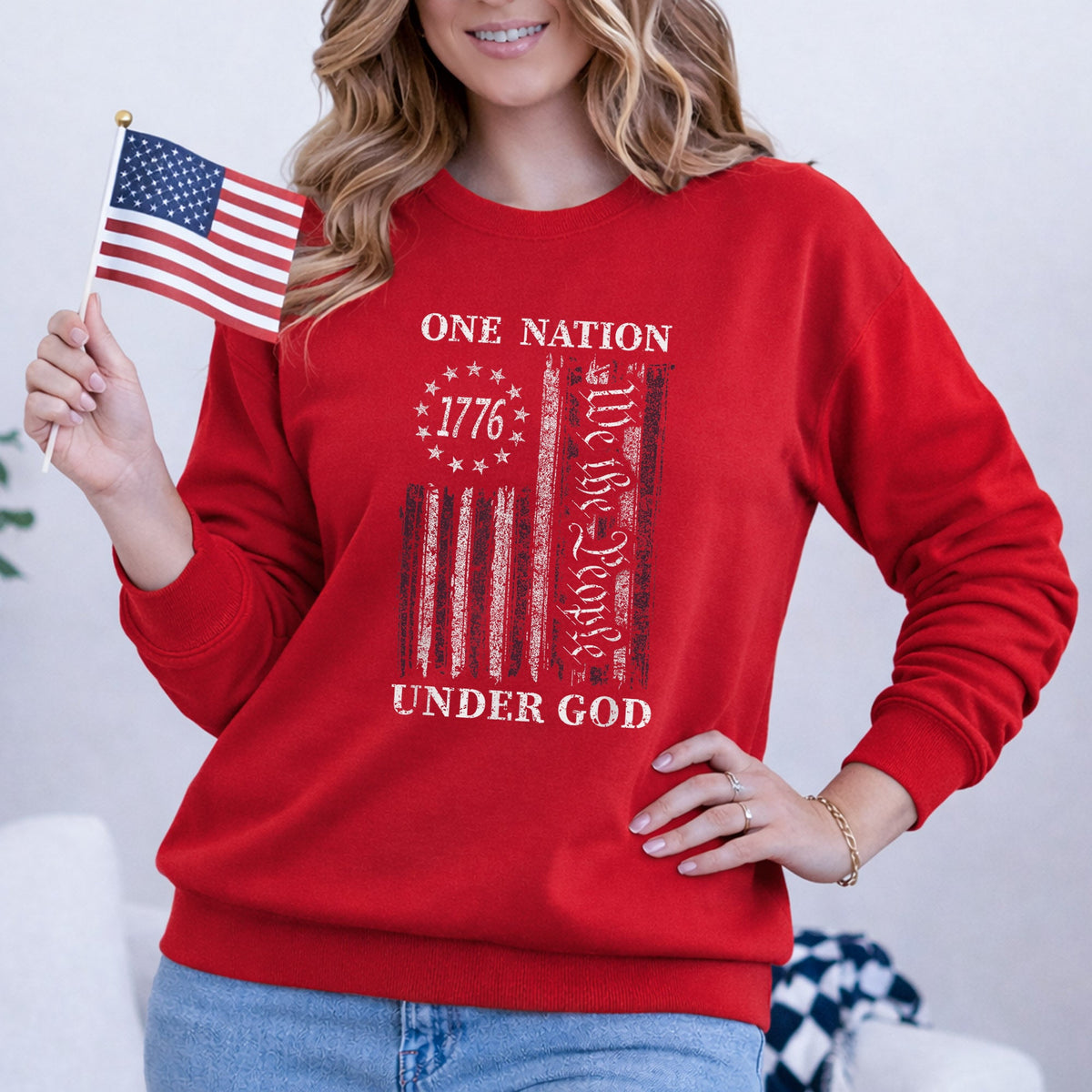 One Nation Under God, We The People 1776 Flag Design – Faith & Freedom – Unisex Tshirt Gildan / Tshirt Comfort / V-neck/ Hoodie / Sweatshirt