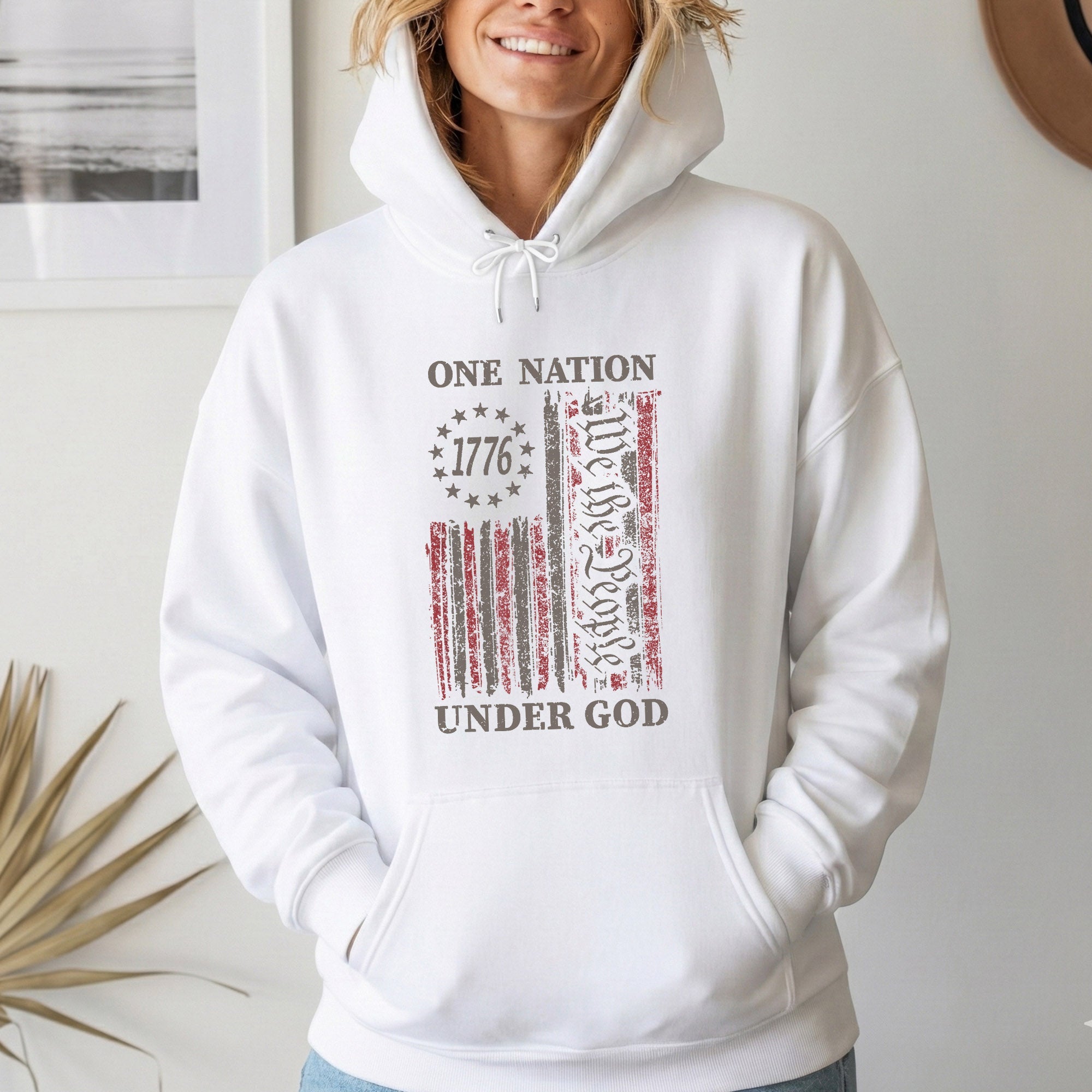 One Nation Under God, We The People 1776 Flag Design – Faith & Freedom – Unisex Tshirt Gildan / Tshirt Comfort / V-neck/ Hoodie / Sweatshirt